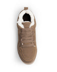 Vista superior en tenis café con forro afelpado y lataforma baja 4cm para dama