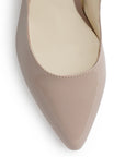 Vista de material charol en zapatilla maquillaje para mujer con punta cerrada y tacón medio de 9cm