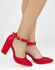Zapatillas rojas para mujer con tacón bloque de 8cm y punta cerrada fina