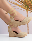 Alpargata Beige Yute Dama Punta Cerrada Listones 4480038