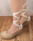 Alpargata Beige Yute Dama Punta Cerrada Listones 4480046
