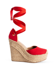 Alpargata Rojo Mujer Yute Rojo Alta Liston Moda Plataforma 4480006