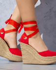 Alpargata Rojo Mujer Yute Rojo Alta Liston Moda Plataforma 4480006