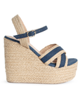 Alpargata Azul Dama Plataforma Alta Casual Pulsera Tobillo Yute 460681