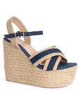 Alpargata Azul Dama Plataforma Alta Casual Pulsera Tobillo Yute 460681