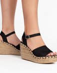 Alpargata Negro Moda Tejida Yute Plataforma Casual Mujer Pulsera 3201212