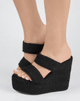 Alpargata Negro Mujer Yute Plataforma Alta Doble Tira 3360307