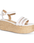 Alpargata Blanco Tornasol Trenzada Pedreria Casual Dama Plataforma Corrida 3360385