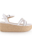 Alpargata Blanco Plata Dama Tiras Cruzadas Moda Pedreria Yute Plataforma 3360428