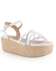 Alpargata Blanco Plata Dama Tiras Cruzadas Moda Pedreria Yute Plataforma 3360428