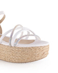 Alpargata Blanco Plata Dama Tiras Cruzadas Moda Pedreria Yute Plataforma 3360428