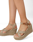 Alpargata Beige Plataforma Alta Empeine Cruzado Pulsera Yute 4920017