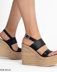Alpargata Negro Yute Plataforma Alta Doble Tira Hebilla Casual 3402648