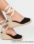 Alpargata Negro Destalonado Punta Cerrada Plataforma Yute Cordones 3402680