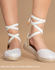 Alpargata Beige Casual Dama Plataforma Baja Punta Cerrada Cordones 3402687