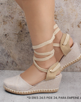 Alpargata Beige Dama Punta Cerrada Cordones Destalonado Casual 3402691
