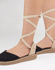 Alpargata Negro Beige Casual Dama Plataforma Baja Punta Cerrada Cordones 3402804