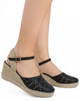 Alpargata Negro Casual Plataforma Alta Yute Pulsera Hebilla Tejida 3403004