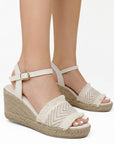 Alpargata Beige Mujer Plataforma Alta Pulsera Hebilla Casual Moda 3690127