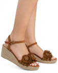 Alpargata Cafe Dama Tira Ancha Con Flores Moda Casual Pulsera 3690129