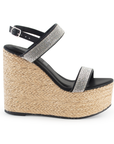 Alpargata Negro Plata Yute Doble Tira Pedreria Plataforma Alta Mujer 4040649