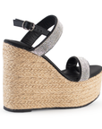 Alpargata Negro Plata Yute Doble Tira Pedreria Plataforma Alta Mujer 4040649