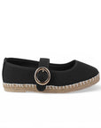 Vista lateral de alpargatas color negro para mujer con pulsera de piso