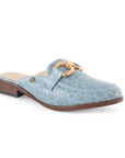 Mule Azul Casual Dama Textura Herraje Piso Moda Mujer 3510145