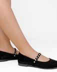 Balerina Negro Dama Tipo Flats Ajuste Pulsera Pedreria Comodo Moda 3510210