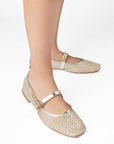 Balerinas Oro Mujer Estilo Elegante Comoda Hebilla Moda Flats 3201407