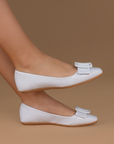 Balerina Blanco Casual Moño Hebilla Moda Confort 4272709