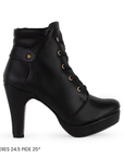 Bota Negro Casual Tacon Delgado Agujeta Moda Botin Corto Mujer 3201276