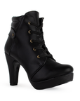 Bota Negro Casual Tacon Delgado Agujeta Moda Botin Corto Mujer 3201276