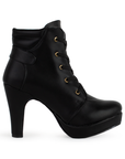 Bota Negro Casual Tacon Delgado Agujeta Moda Botin Corto Mujer 3201276