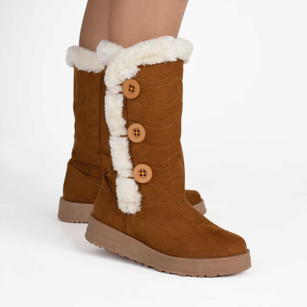 Bota Cafe Para Mujer Invierno Casual Peluche Moda Dama 3201283