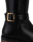 Bota Negro Mujer Casual Tacon Bajo Doble Hebilla Campera Moda 3201290