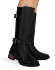 Bota Negro Mujer Casual Tacon Bajo Doble Hebilla Campera Moda 3201290
