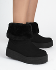 Botin Negro Mujer Invernal Peluche Plataforma Alta Casual Comoda 3201292