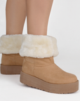 Botin Cafe Mujer Invernal Peluche Plataforma Alta Casual Comoda 3201293