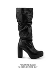 Bota Negro Larga Mujer Tacon Alto Punta Redonda Moda Elegante 3201379