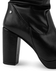 Bota Negro Larga Mujer Tacon Alto Punta Redonda Moda Elegante 3201379