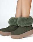 Botín Verde Mujer Afelpado Peluche Piso Cómodo Invierno Moda 3201392
