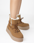 Botas Cafe Dama Invierno Agujetas Peluche Comodas Casual 3201401