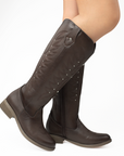 Botas Cafe Dama Estilo Vaquera Bordada Estoperoles Casual 3201411