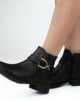 Botin Negro Mujer Tacon Bajo Detalle De Hebilla Moda Elegante 2640106