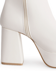 BOTA BEIGE BOTÍN TACÓN ANCHO CASUAL PLATAFORMA DAMA MODA 1710552