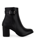 Botin Negro Mujer Corto Hebilla Adorno Tacon Cuadrado Moda Casual 1710587