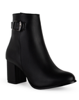 Botin Negro Mujer Corto Hebilla Adorno Tacon Cuadrado Moda Casual 1710587