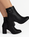 Botin Negro Mujer Corto Hebilla Adorno Tacon Cuadrado Moda Casual 1710587