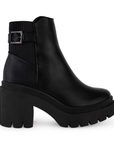 Botin Negro Dama Casual Tacon Ancho Resorte Hebilla Adorno Moderno 1710592